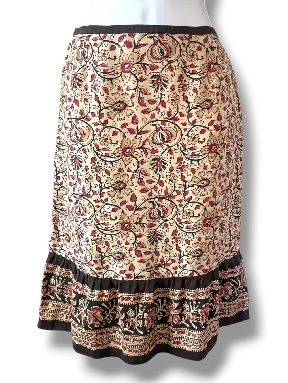 Ann Taylor Loft Petites 100% Silk Floral Paisley Midi Skirt Boho Cottagecore 10p